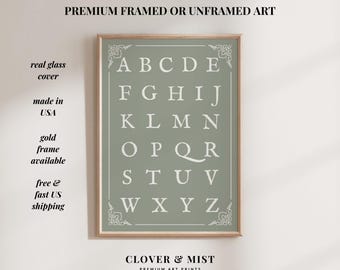 Minimalist ABC Nursery Art: Sage Green Alphabet Poster 48