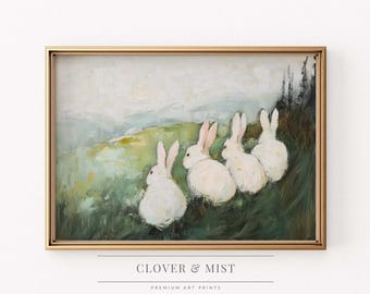 Abstract Bunny Print: Vintage Easter Rabbit Landscape Art 26