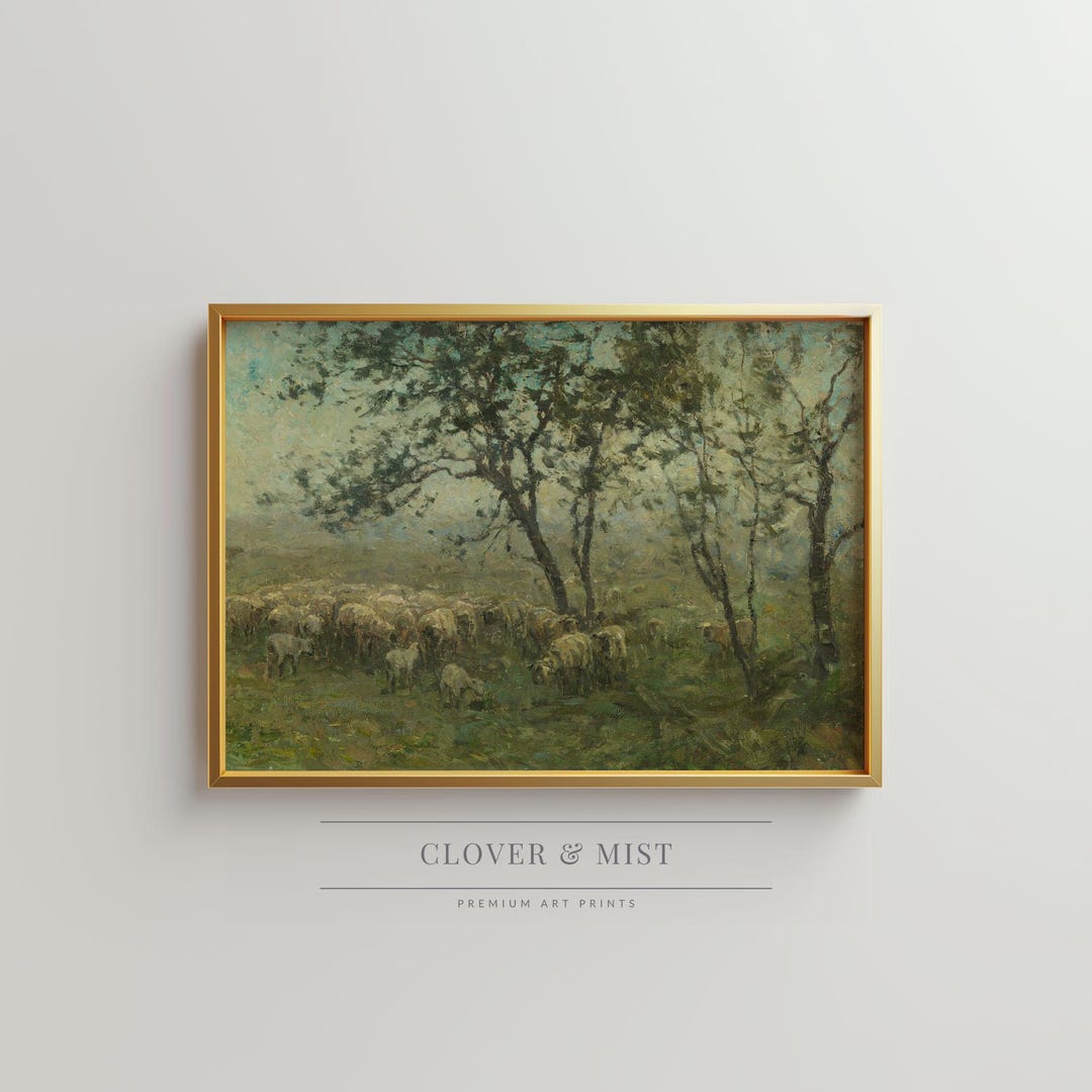 Vintage Pastoral Landscape Painting, Countryside Oil Poster, Farm Art ...