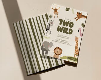 Two Wild Birthday Invite | Jungle Theme Invitation Template | Birthday Party | Editable Template