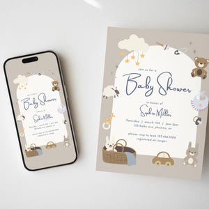 Teddy Bear Baby Shower Invitation: Neutral Nursery Theme (Printable & Digital)