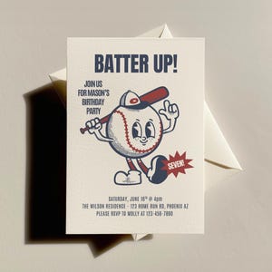 Retro Baseball Birthday Invitation, Vintage Baseball Party Invite, Sports Birthday Invitation, All Star Birthday, Custom Printable Invite image 1