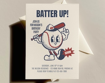 Retro Baseball Birthday Invitation, Vintage Baseball Party Invite,  Sports Birthday Invitation, All Star Birthday, Custom Printable Invite