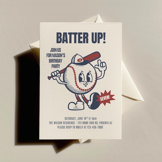 Retro Baseball Birthday Invitation, Vintage Baseball Party Invite,  Sports Birthday Invitation, All Star Birthday, Custom Printable Invite