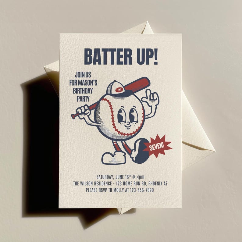 Retro Baseball Birthday Invitation, Vintage Baseball Party Invite, Sports Birthday Invitation, All Star Birthday, Custom Printable Invite image 1