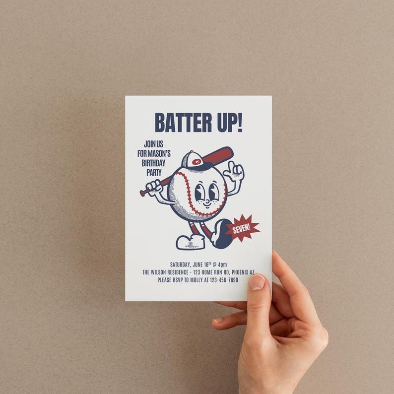 Retro Baseball Birthday Invitation, Vintage Baseball Party Invite, Sports Birthday Invitation, All Star Birthday, Custom Printable Invite image 2