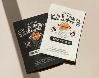 Old School Basketball Birthday Invitation Template (Editable Canva Template)