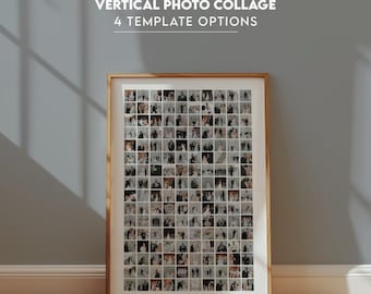 Wedding Photo Collage Template, Printable Memory Vertical Poster, Anniversary Keepsake, Minimalist Grid Portrait Poster, Editable in Canva
