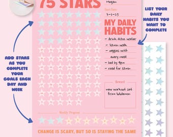 Daily Habit Tracker + Goal Star Chart – Daily Habit Tracker, Colorful Routine Checklist, Star Reward System, 75 Hard, 75 Soft