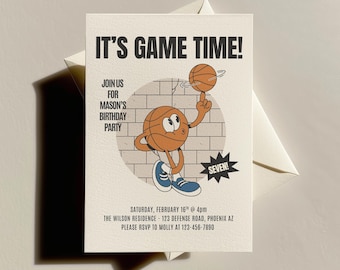 Retro Basketball Birthday Invitation, Digital Download, Editable Canva Template, Basketball Party Invite, Team Party Basketball