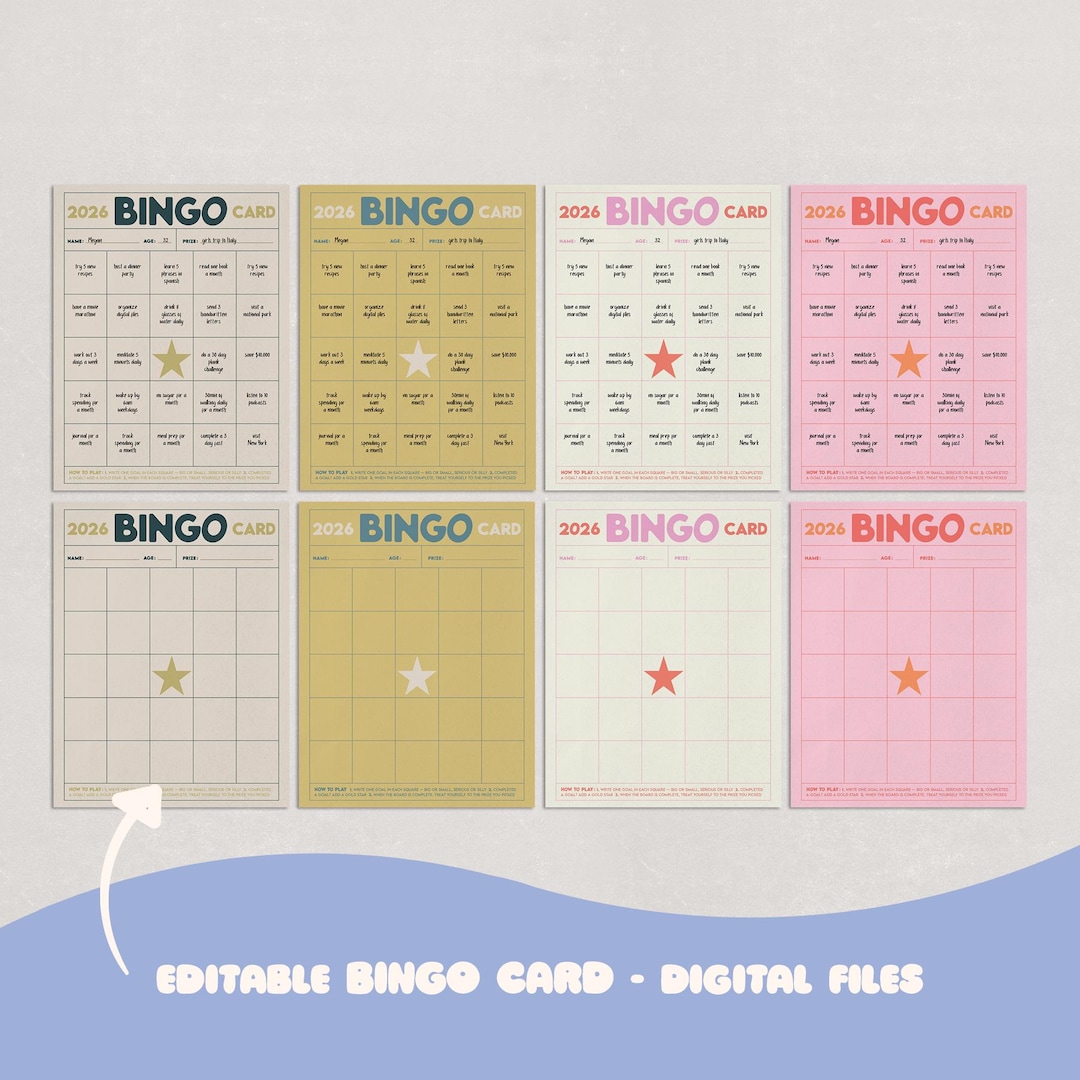 2026 Goals Bingo Card – Editable New Year Goal Tracker, Custom ...