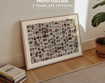 Wedding Photo Collage Template, Printable Memory Poster, Anniversary Keepsake, Minimalist Grid Design Poster, Landscape, Editable in Canva