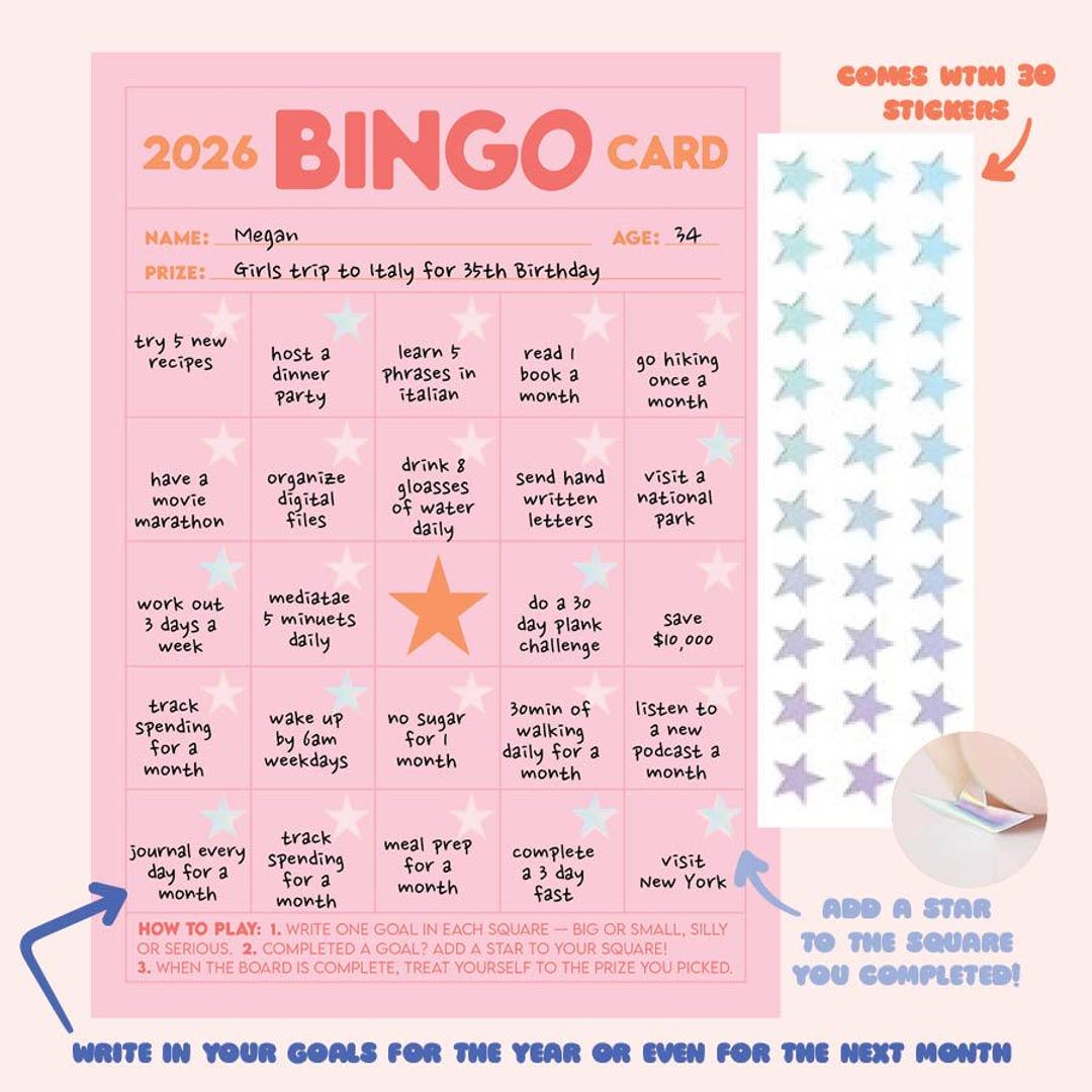 2026 Goals Bingo Card – New Year Goal Tracker, Custom Resolutions ...