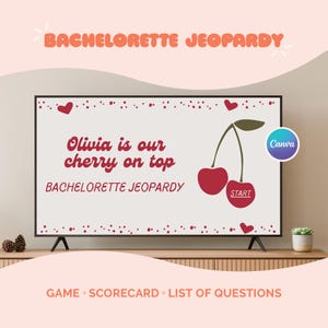 Bachelorette Party Jeopardy Game: Cherry Theme, Editable Canva (Digital Download)