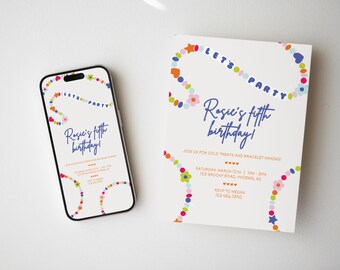 Editable Friendship Bracelet Birthday Invite for Girls | Birthday Era Digital Download | Printable Editable Template | Any Age Birthday