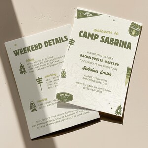 Camp Bachelorette Invitation & Itinerary: Mountain Weekend (Digital Template)