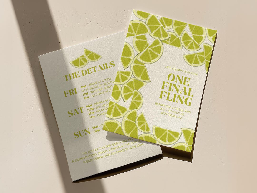 Lime Invitation Background Lime Bachelorette Invitation and Itinerary Set | Editable Citrus Theme ...