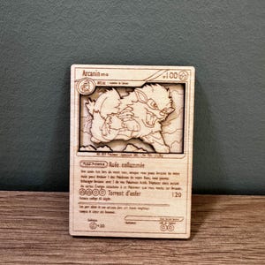 Carte en bois 3D Arcanin - Pokémon - Décoration originale - Idée cadeau Pokémon - Décor geek - Objet de collection