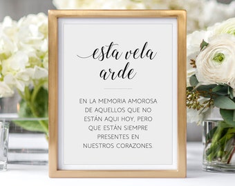 Spanish Memorial Candle Sign - Esta Vela Arde Printable Memorial Wedding Sign - Alejandra