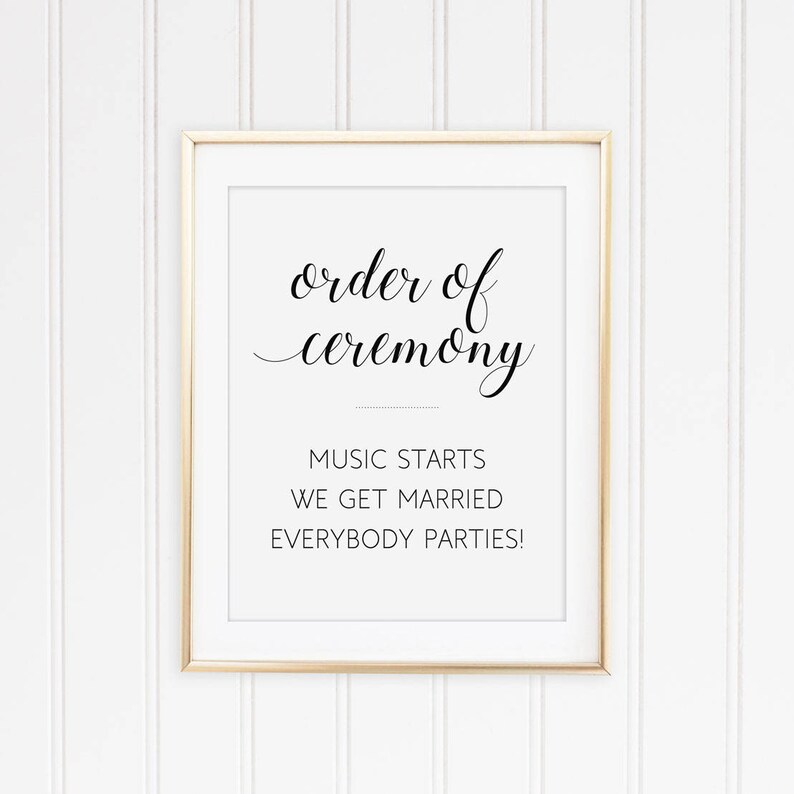 Order of Ceremony Funny Wedding Sign Printable Wedding Etsy