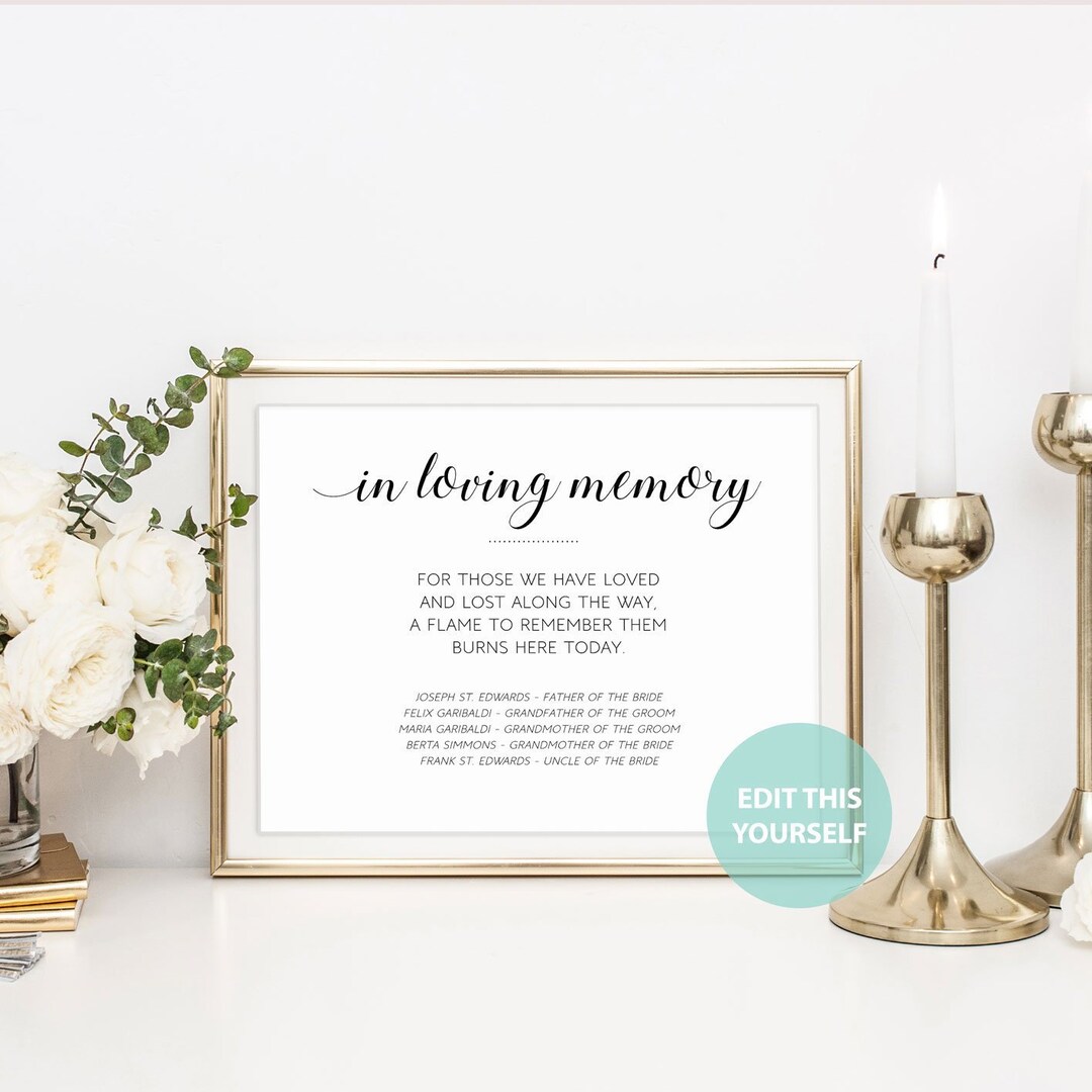 In Loving Memory Printable Wedding Sign Personalize With Names Editable ...