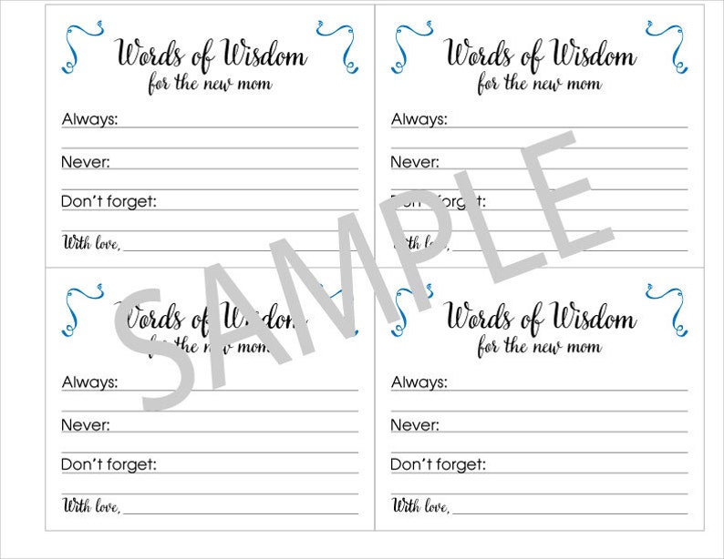 Advice for the New Mom Cards Words of Wisdom Printable | Etsy
