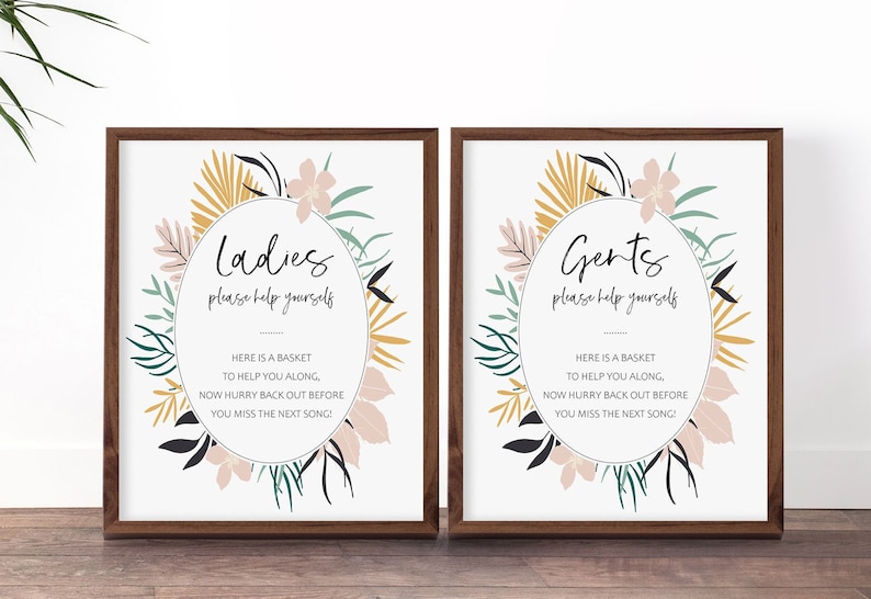 Gentlemen Bathroom Basket Sign Ladies Wedding Bathroom Basket Sign Tropical Wedding Sign Printable