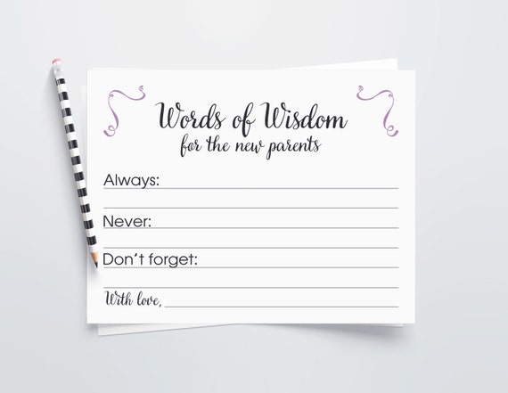 Baby Shower Advice Cards Printable Words Of Wisdom For The Etsy
