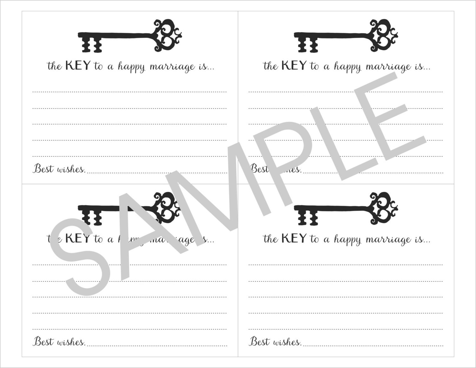 The Key To A Happy Marriage Printable Wedding Advice Cards Etsy