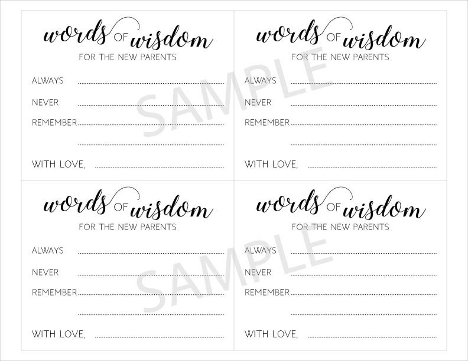 Printable Baby Shower Advice Cards and Sign Words of Wisdom Etsy
