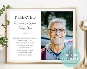 Save Me A Seat - Father Of The Groom - Personalized Wedding Memorial Sign - Editable Template - Large Photo