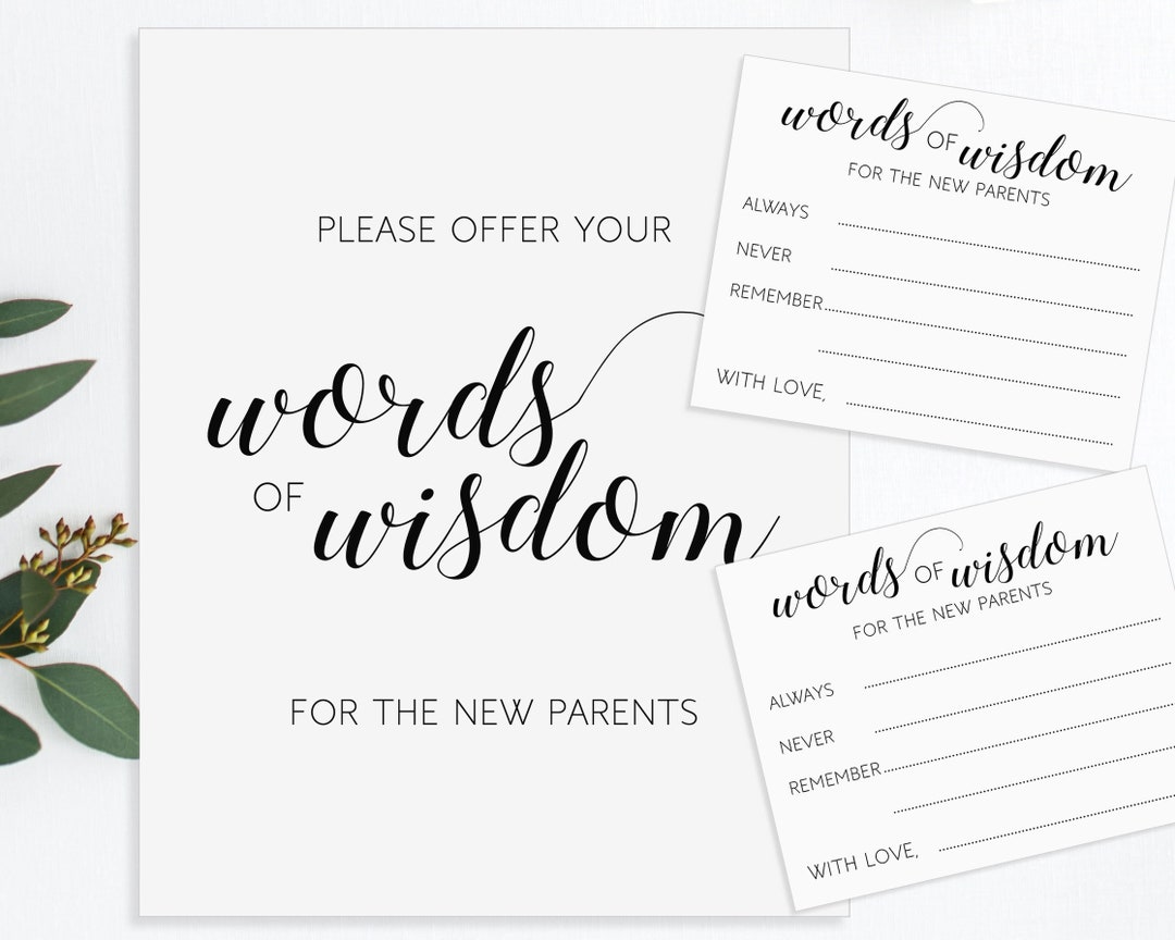 Printable Baby Shower Advice Cards and Sign Words of Wisdom for the New