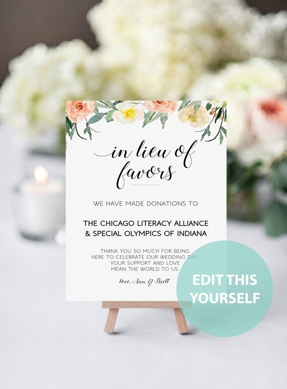 In Lieu Of Favors Sign Printable Wedding Donation Sign Etsy