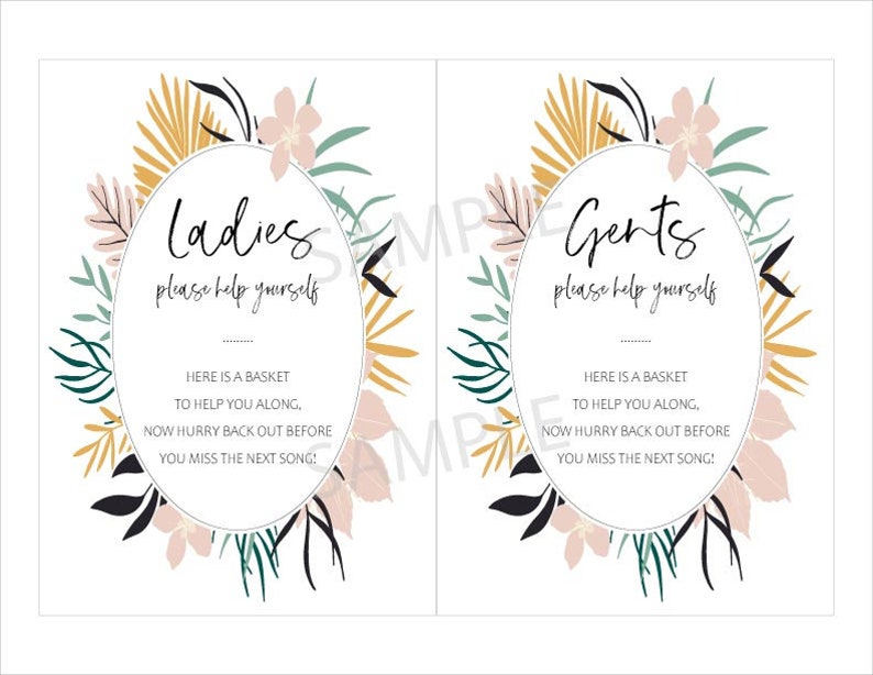 Gentlemen Bathroom Basket Sign Ladies Wedding Bathroom Basket Sign Tropical Wedding Sign Printable