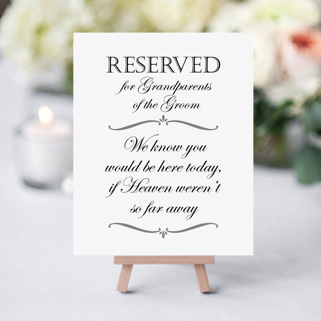 Reserved For Grandparents Of The Groom Printable Memorial Sign | Etsy