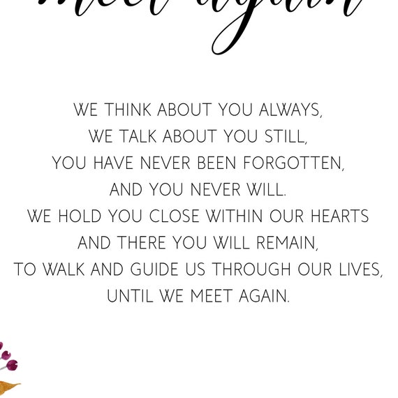 Until We Meet Again Memorial Poem Wedding Sign Burgundy Etsy