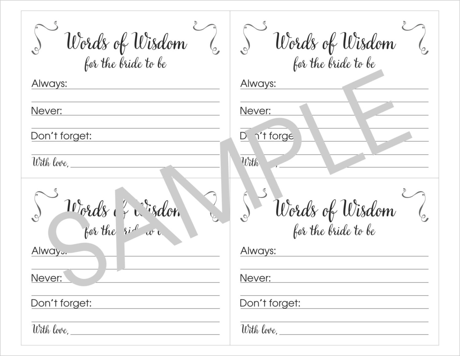 Bridal Shower Advice Cards Words Of Wisdom For The Bride To Etsy
