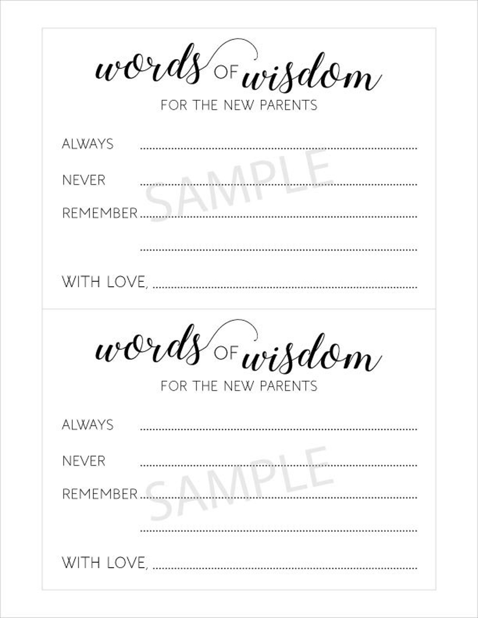 Printable Baby Shower Advice Cards Words of Wisdom for New Etsy Canada
