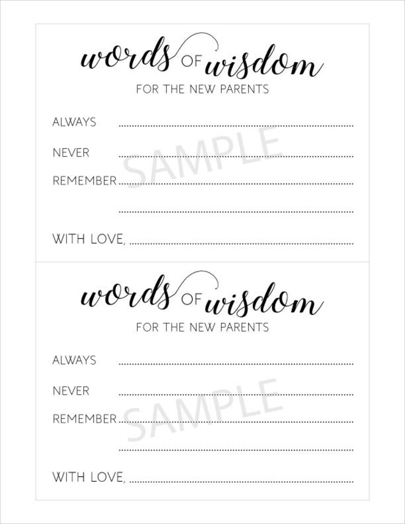 Printable Baby Shower Advice Cards Words of Wisdom for New Etsy Canada