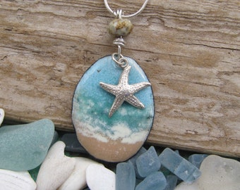 Crashing Waves Pacific Ocean Necklace Pendant Chrysocolla Stone Bead