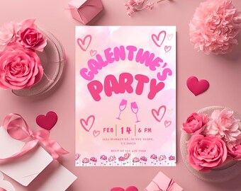 Invitation Galentines Day Invitation Galentine’s Party Invite Galentine’s Day Invitation Brunch Galentines Party Invitation Watercolor Pink
