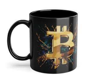 Bitcoin Mug, elegant design in gold black, perfect gift for every holder, crypto trader, crypto investor, Valentine's Day for him