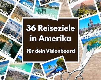 Amerika Vision Board PDF – 36 Reiseziele | Digitaler Download für Reisen & Wünsche, bastle dir dein Traumleben auf dem Visionboard