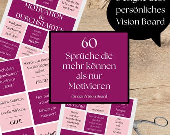 60 minimalistische Vision Board Sprüche in 2 Farben & Größen als PDF, Deutsch, Sofort-Download zum Ausdrucken + Basteln, Digitaler Download