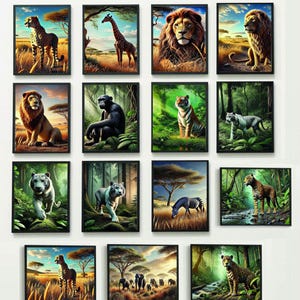 Animal wall art, printable wall art, printable animals, wall art, animal posters, Set of 15 painted animal digital prints