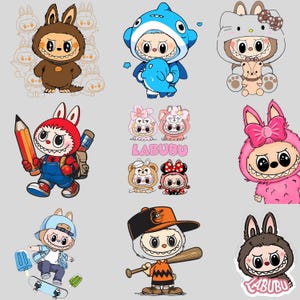 15+ Labubu SVG & PNG Bundle – 12 Cute Characters + Seamless Pattern | Kawaii Vector Clipart for Cricut, Printing