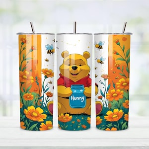 3D Winnie Pooh Tumbler Wrap, Winnie Pooh Bubbles Tumbler Wrap Sublimation Design PNG, 20oz Skinny Straight & Tapered Bubbles Tumbler Wrap