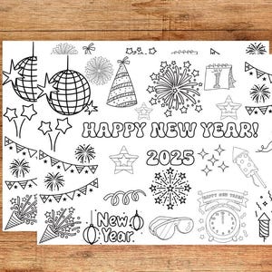 Happy New Year 2025 Coloring Page for Kids, 2025 New Years Coloring Page, New Year Coloring Page, New Year Printable, New Years Eve Activity