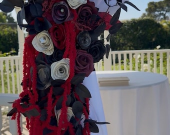 Wedding Arch Flowers - Book Lover Wedding Decor - Red Black & White