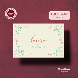 Modelo de cartão de pedido de casamento para madrinha de casamento Ilustração botânica desenhada à mão Proposta de madrinha de casamento em estilo manuscrito Doodle de ginkgo Tema de jardim F04